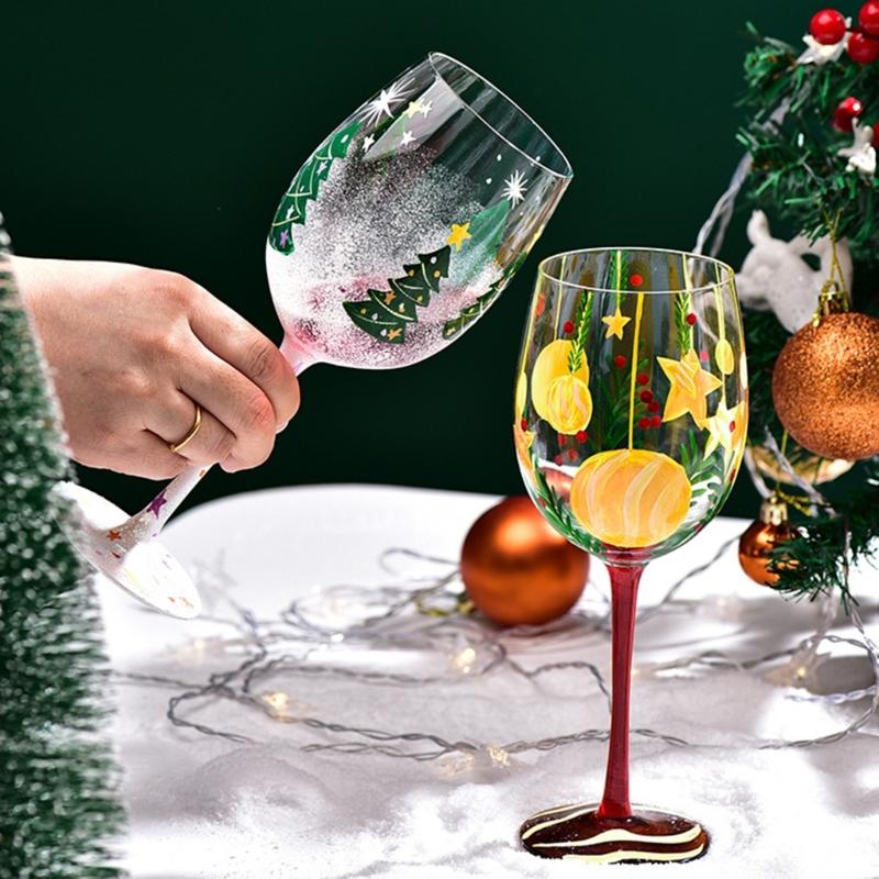 Christmas Themed Wine Glass Goblet High Stem Drinking Cup for Festival Holiday Party Decoration and Toasting Drinkware