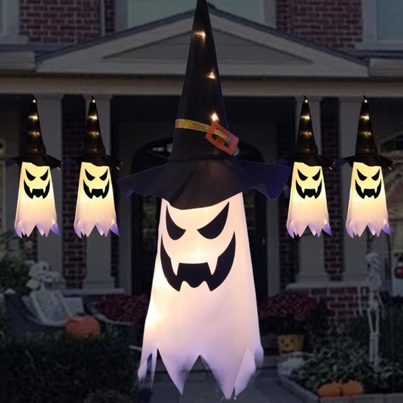 Halloween Decoration Flashing Light LED Skull Festival Dress Up Glowing Wizard Hat Lamps Hanging Decoration Kid Gift