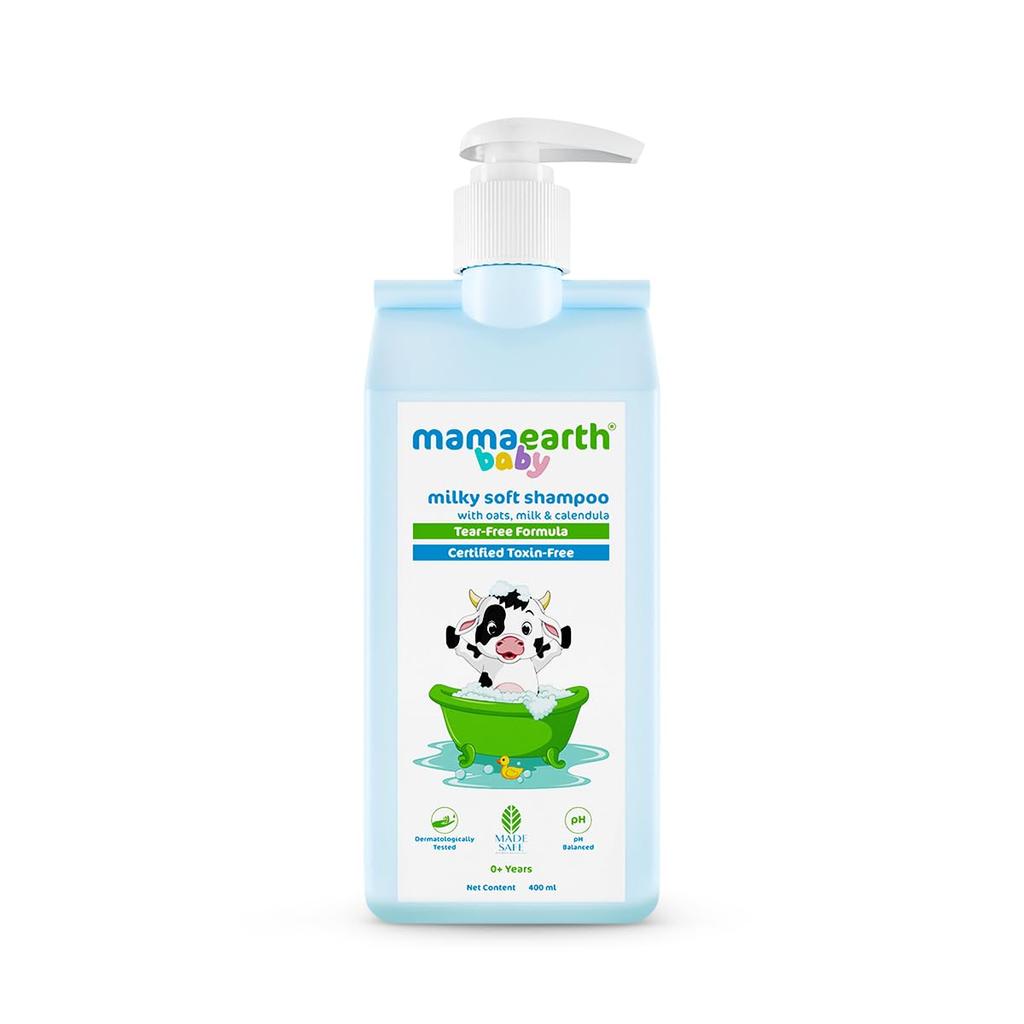 Mamaearth Milky Soft Baby Shampoo 400ml For Gentle Cleansing & Soft Hair With Oats Milk Calendula | Tear-Free pH Balanced Infant Care