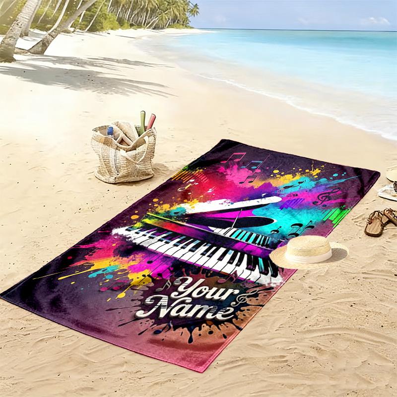 Name Custom Music Print Beach Towel, Large Soft Quick Dry Towel for Beach Camping Swimming