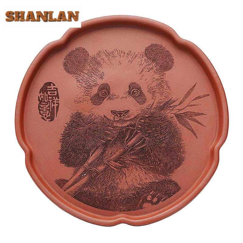 Hand-carved Panda Zisha Pot Bearing Holder Elegant Dry Bubble Table Dry Brew Table Tea Tray Fruit Snack Plate Purple Mud Teaset