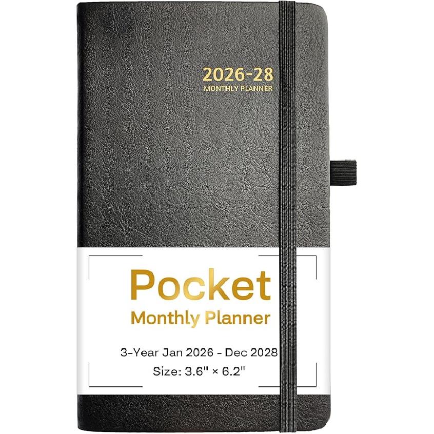 2026-2028 Pocket Monthly Planner, 3 Year Calendar 2026-2028, 6.2’’ x 3.6’’, Small Calendar 2026, 36 Months from Jan 2026 - Dec 2028, 26-28 Black