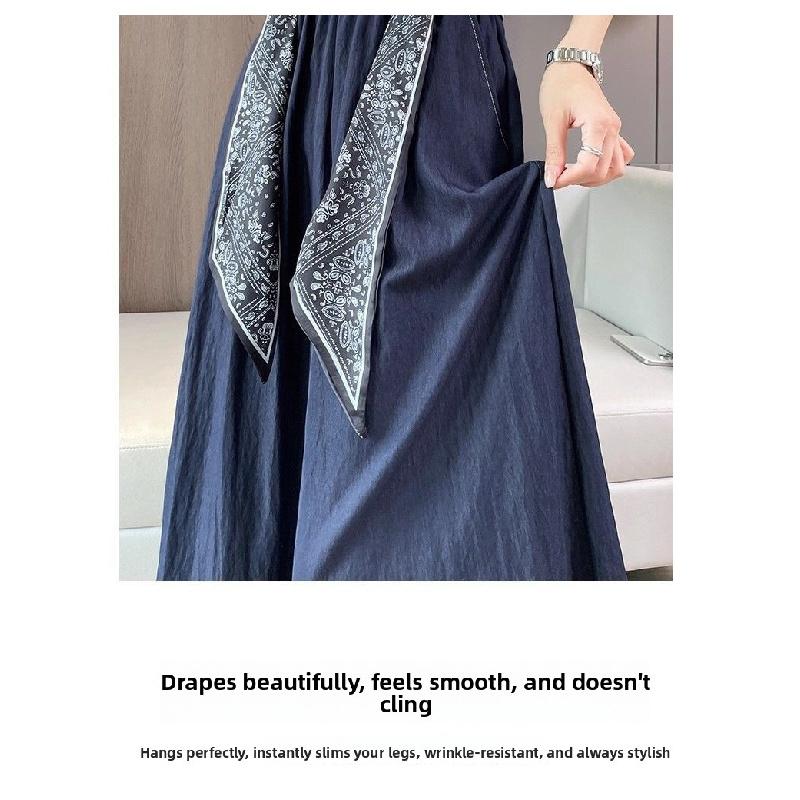 Ice silk denim skirt-pants for women, summer thin high-waisted drapey wide-leg cropped pants