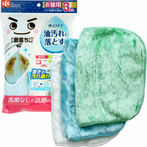 LEC Gekiochikun Oil-Resistant Cloths, 3-Pack (Cleans Without Detergent) K00309