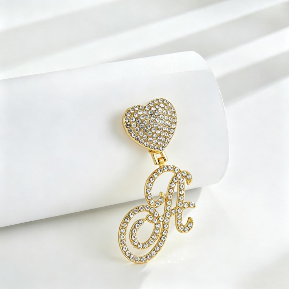 26 Letter Gold Tone Heart Sparkling Zircon Inlaid A-Z Alphabet Pendant Ideal for Name Jewelry Gifts
