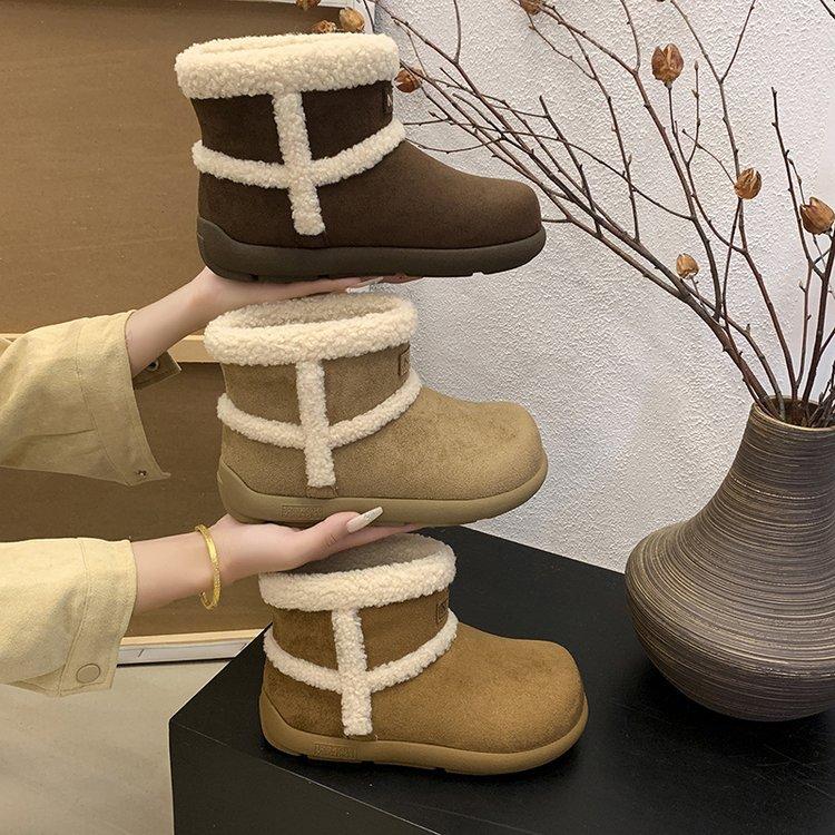 Snow Boots Thick-soled Women's New Winter Velvet Warm Boots Short Boots Velvet Thickened Lazy One-pedal Women's Shoes