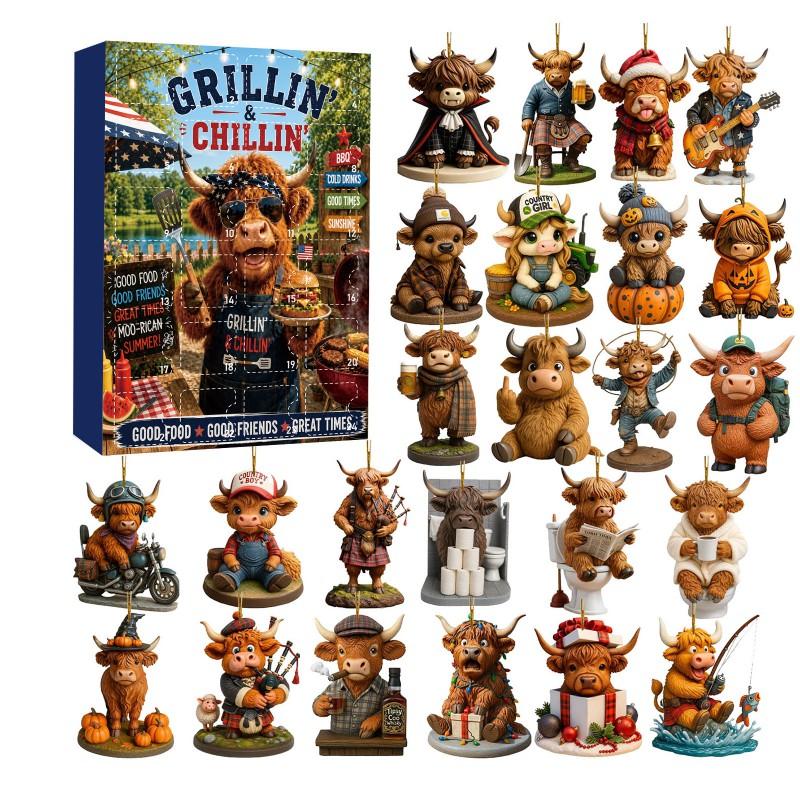 2026 Advent Calendar Highland Cow Christmas Ornament Acrylic Blind Box