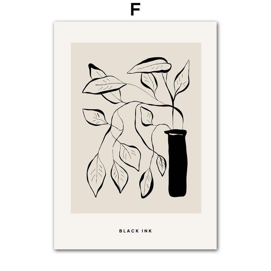 Black Ink Girl Leaf Wine Glass Line Wall Art Canvas Painting Abstract Posters And Prints Wall Picture For Living Room Home Decor