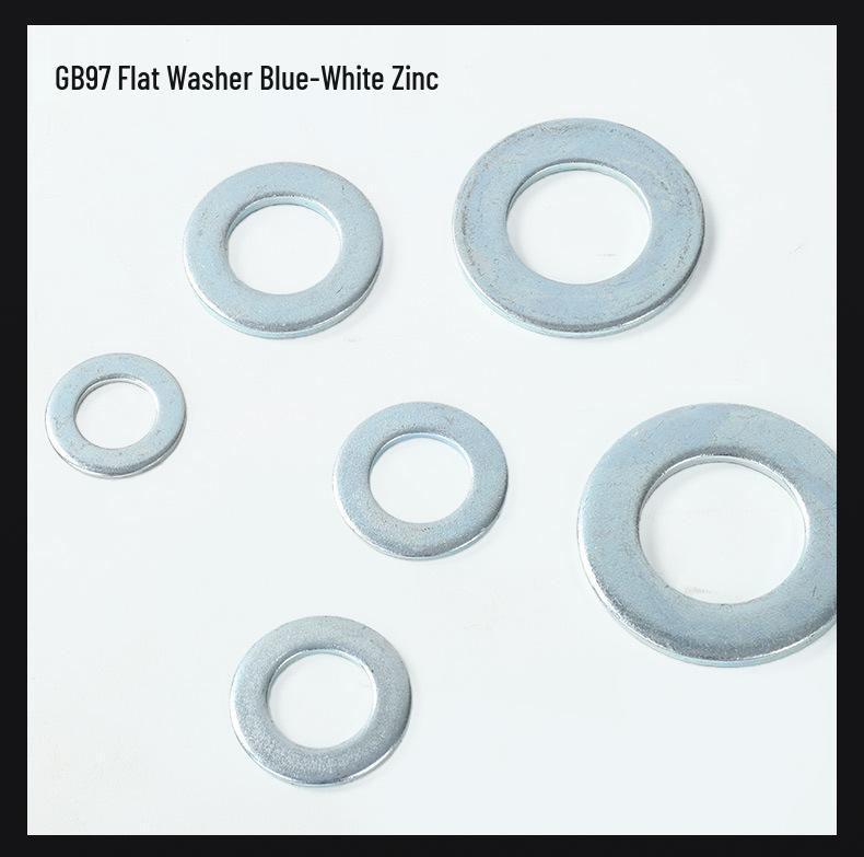 GB97 Grade 4.8 White Zinc Carbon Steel Flat Washer, Galvanized Screw Round Washer 24mm OD, 4mm Thick, Blue White Zinc, 110 pcs
