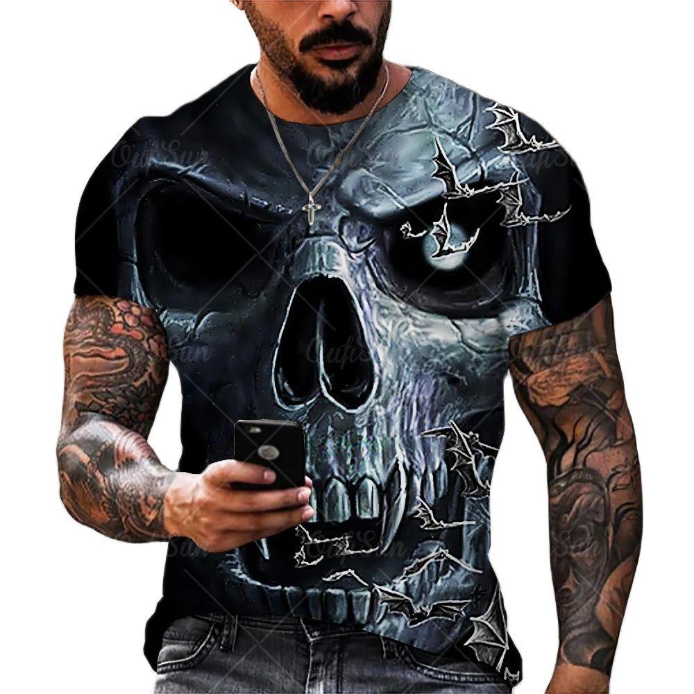 Fashion Skulls Graphic Print Men T-Shirts Summer O Collar Short Sleeve Street Oversized t-shirt Loose Tops Tee Men Clothing 3XL