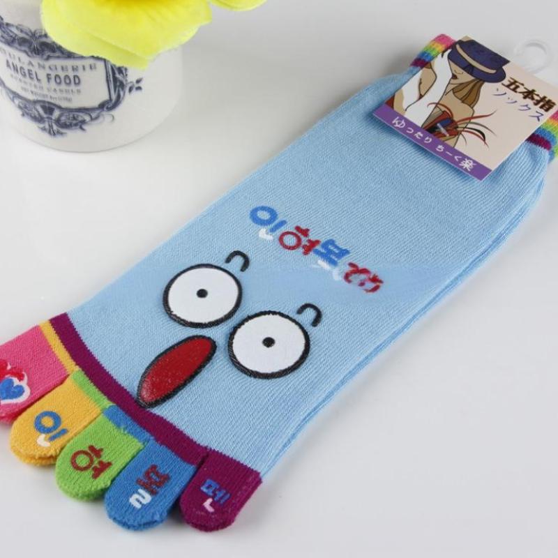 Cute Casual Five-Toed Crew Finger Show Funny Short Cartoon Cotton Socks Breathable Sweat Novelty Toe Socks High Quality
