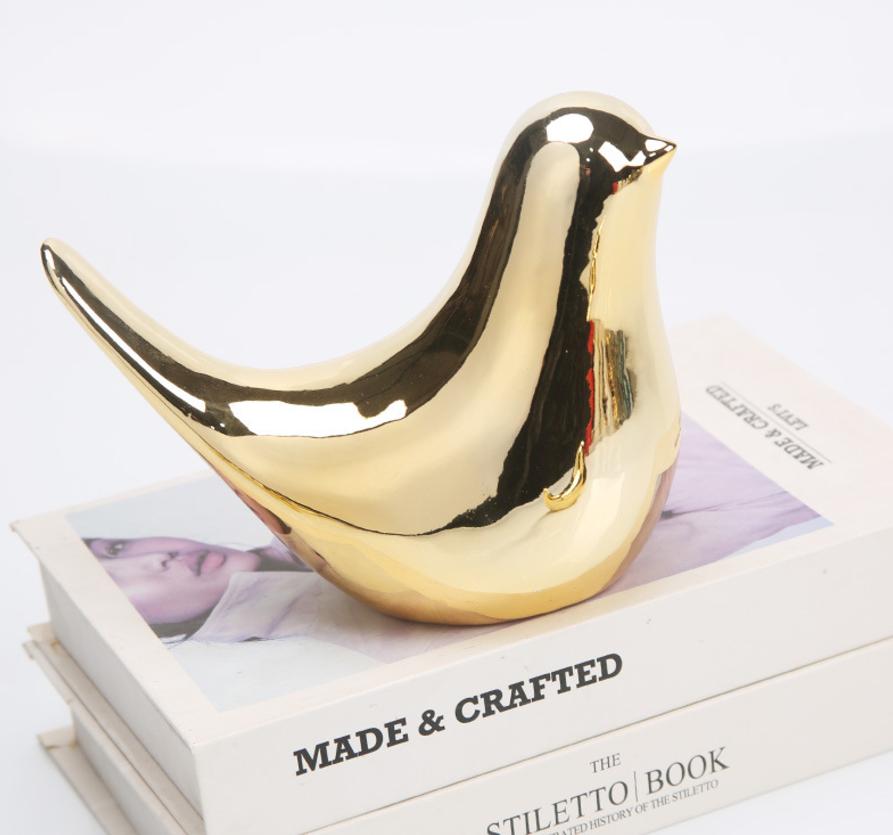 Nordic Abstract Gold Ceramic Bird Figurine Animal Pattern Modern Home Table Decor Living Room Ornament Holiday Gift