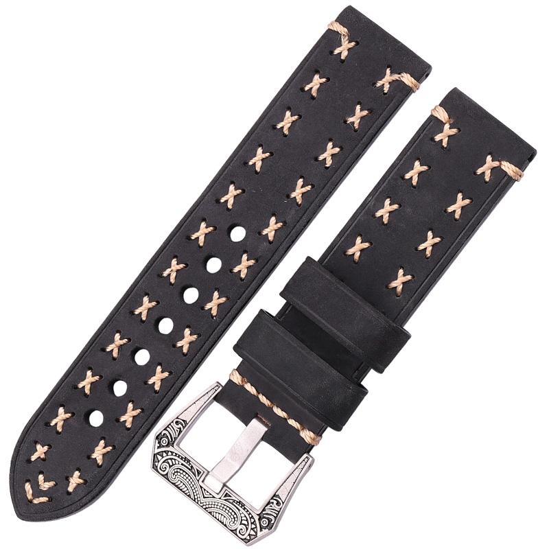 Handmade Watch Strap with Retro Stainless Steel Buckle 4 Colors 22mm 24mm Men Women Genuine Leather Watchcand Belt Bracelt