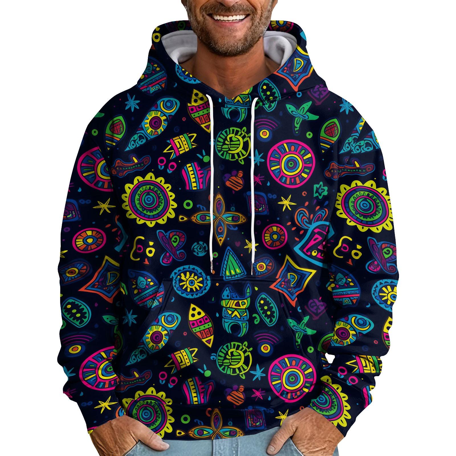 

Чоловіча вільна толстовка з капюшоном і принтом квітів Чоловіча повсякденна модна спортивна толстовка L