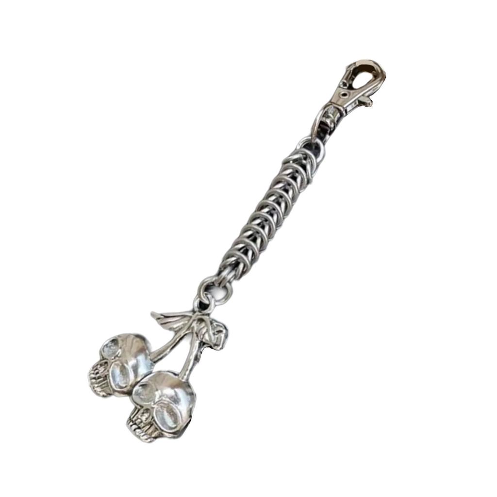 Fashionable Skull Cherrys Pendant Keychain Alloy Crafted Keyring Charm Ornament Unique Accessory for Bags and Bikes