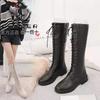 Autumn and Winter Thick Heel Boots Women's Winter 2025 New Lace-up Martin Boots Long Boots Velvet Thick-soled High Leather Boots