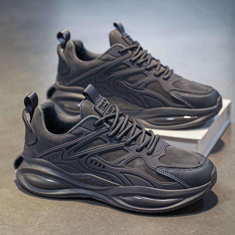 Large size leather surface TPU men's shoes popcorn air cushion soft sole sports shoes breathable thick sole men's casual shoes