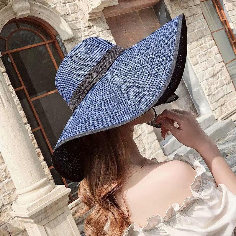 Beach Straw Hat Summer Seaside Extra Large Brim Sun Hat Sun Protection Holiday Hat Foldable Sun