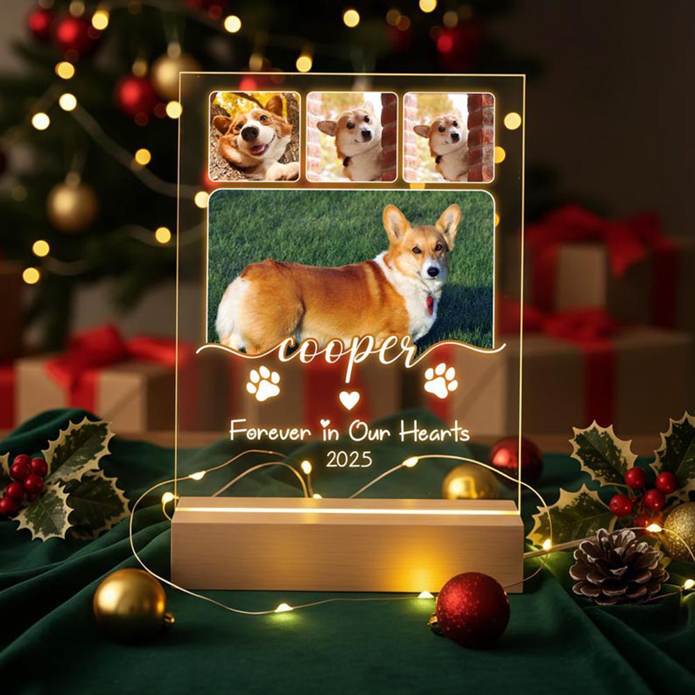 Custom Pet Happy Moments LED Night Light Personalized Pet Photo Acrylic Wooden Lamp Cherished Pet Birthday Keepsake Ideal Gift