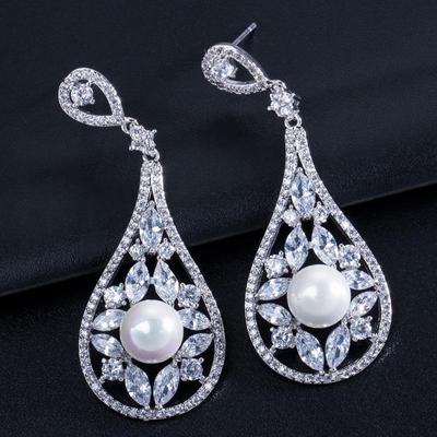 Orecchini pendenti Vaso di Fiori in Zirconia di Alta Qualità CMM per Spose