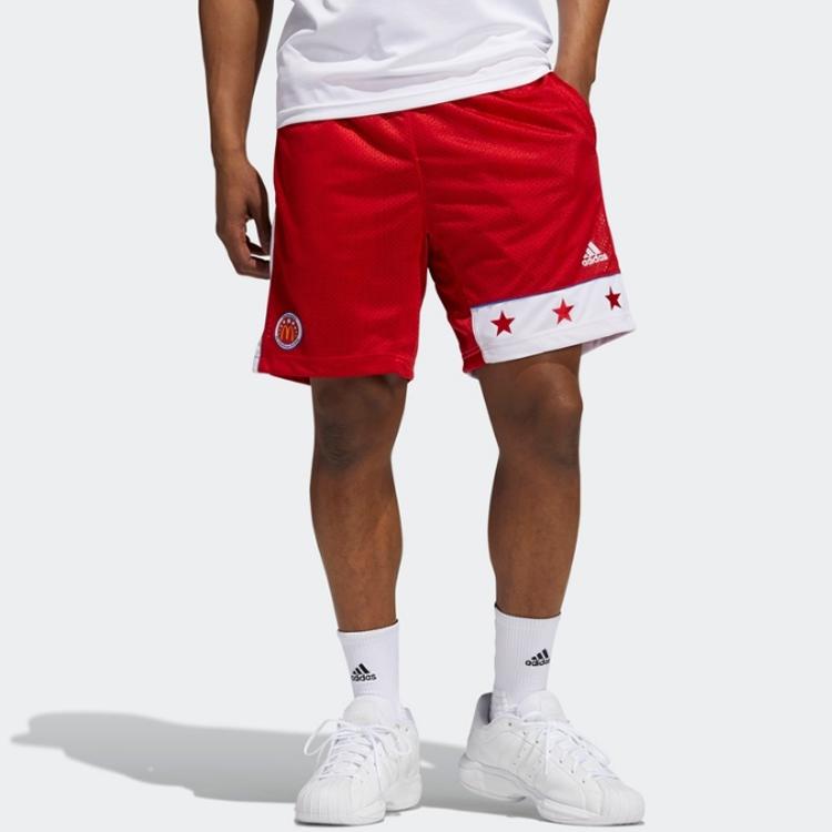 Adidas Retro Patchwork Print Basketball Shorts Men Bottoms Red GQ4115