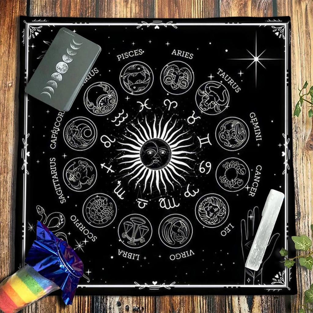Tarot Card Tablecloth Altars Cloth Astrology Divinations Non-Slip Mat 12 Constellations Tablecloth Tapestry Home Decors