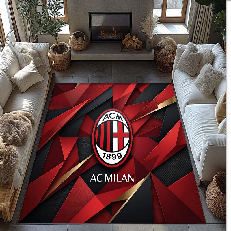 Tappeto in Flanella Stampato AC Milan Antiscivolo Morbido Poliestere Tappeto per Pavimento Tappetino Decorativo da Interno per Camera da Letto Soggiorno Divano Sala Giochi Decorazione Casa