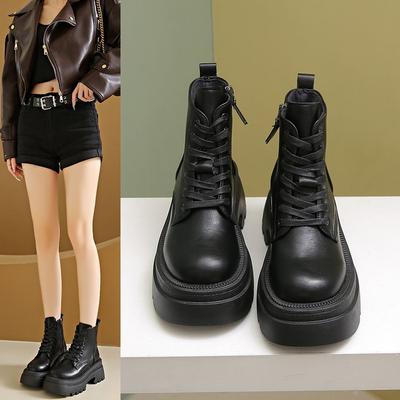 Herbst und Winter Mode Stiefel Frauen Sense Fried Street Braun gepolsterte Erhöhung dicke Unterseite kurze Stiefel