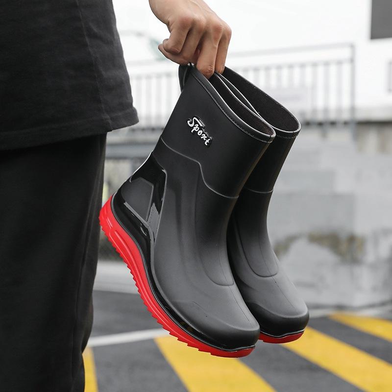 

Fashion men s rain shoes medium tube rain boots non-slip water shoes couple velvet rubber shoes kitchen car wash fishing work shoes 44