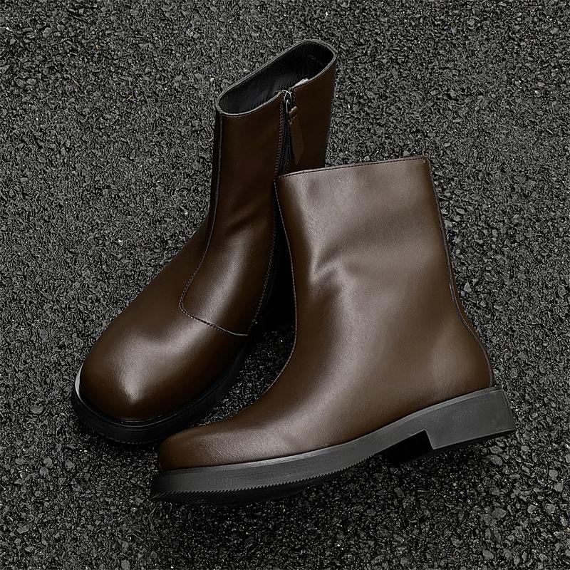 Fashion Side Zipper Motorcycle Boots Men Low Top Casual Shoes Fashion Soft Sole Men's Leather Boots Designer Non-slip Male Ankle Boots