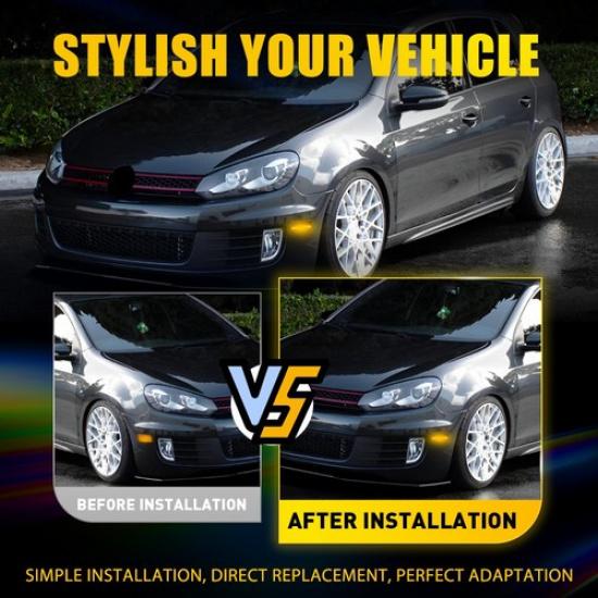 2X Switchback LED Sequential Side Marker Light For 2010-2014 Volkswagen MK6 GTI