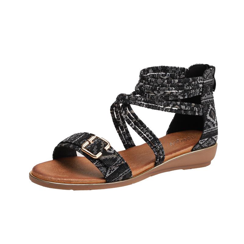 

Универсальные римские сандалии женские летние новая мода женская обувь танкетка модные сандалии с перекрестными ремешками 36 чёрный