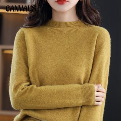 Herbst und Winter Damen Strickwaren Halber Rollkragen Unterhemd Oberteile Einfarbig Pullover