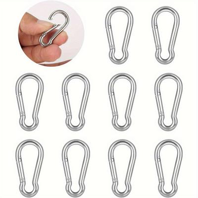 10pcs Stainless Steel Carabiner Clip Heavy Duty Spring-Snap Hook Multi-Use for Keys Swing Set Camping Fishing Hiking Traveling