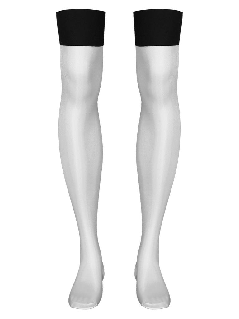 Mens Glossy Stretchy Stockings Sheer Thin Thigh High Socks Costume Accessories