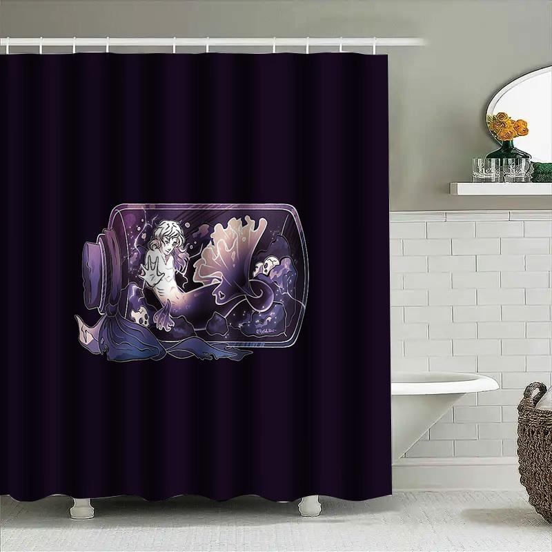 Ocean Mermaid Shower Curtain Fantasy Sea Mythology Bathroom Decor Waterproof Set Vintage Coastal Home Textile Art