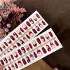 Red French Tip Press On Nails 30 PCS with Flower Prints Full Cover Fake Nails For Students and Office Use Easy Removable Nail Set