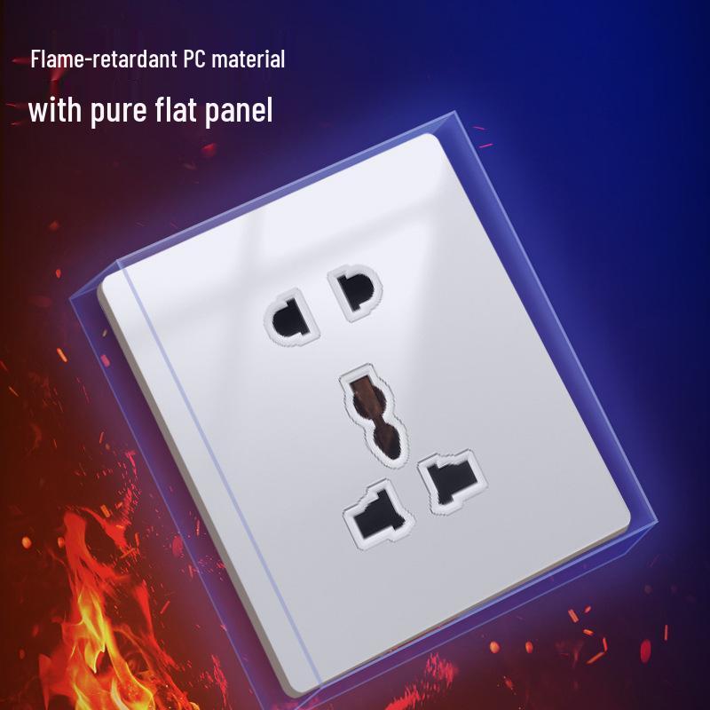 Huihuang Grå Herdet Glass Speil 1-Gangs 5-Hulls Bryter Stikkontakt Panel 86-Type Vegginnfelt.