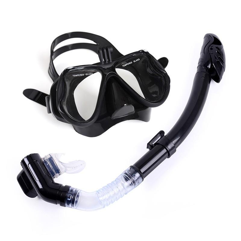 Adult Gopro Compatible Tempered Glass Snorkel Mask Set Full Dry Scuba Diving Swimming