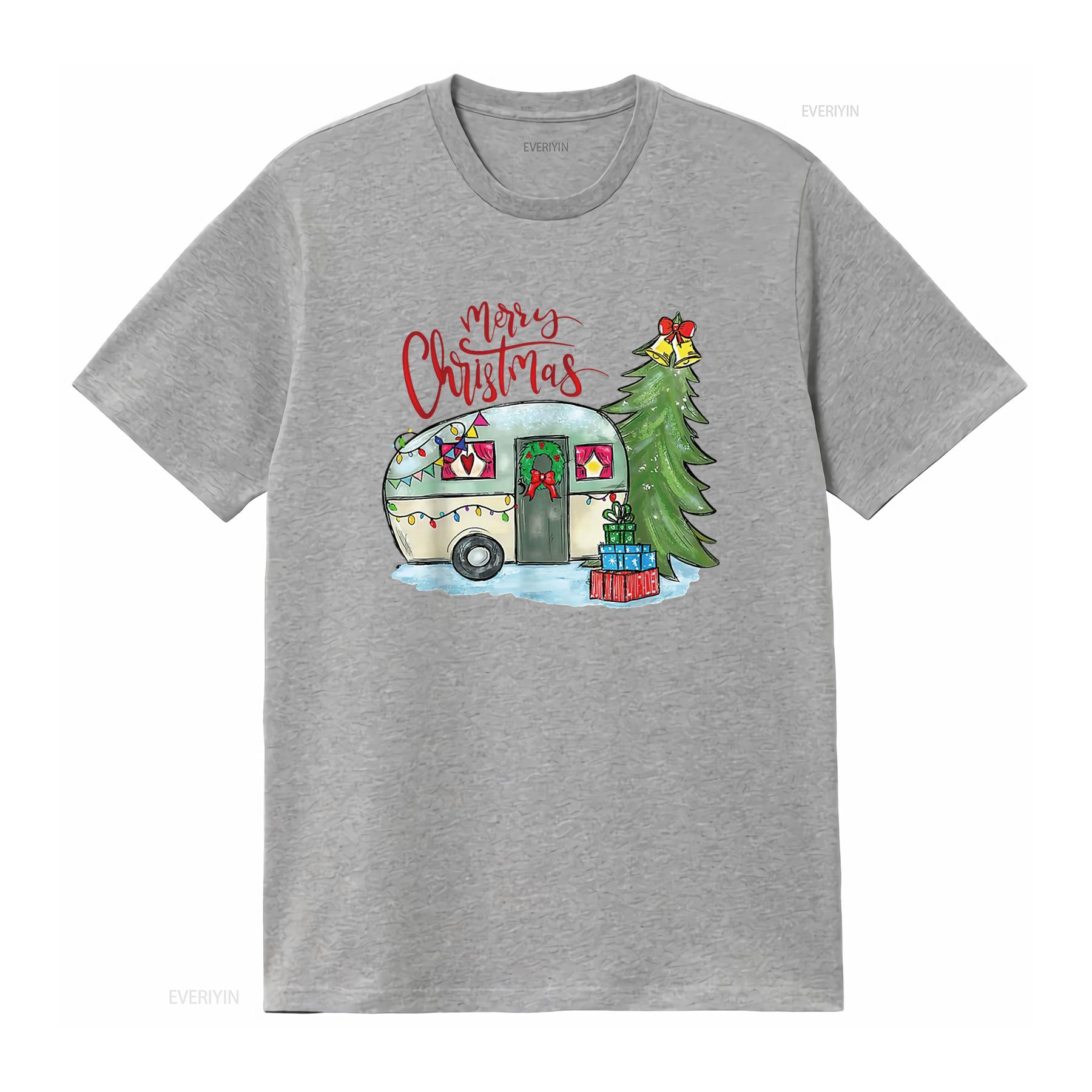 

Merry Christmas Camping Life Family Xmas Tree Camp Women s Casual T Shirt with Unique and Eye catching Print vintage Washed S