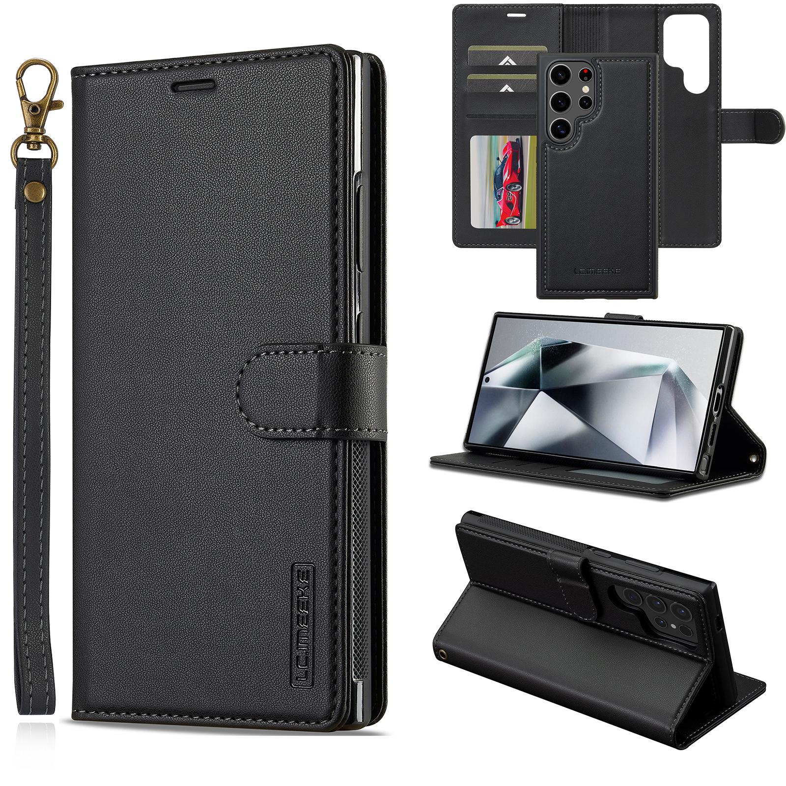

LC.IMEEKE L2 Series for Samsung Galaxy S23 Ultra Case PU Leather Wallet Detachable Magnetic Phone Cover Black