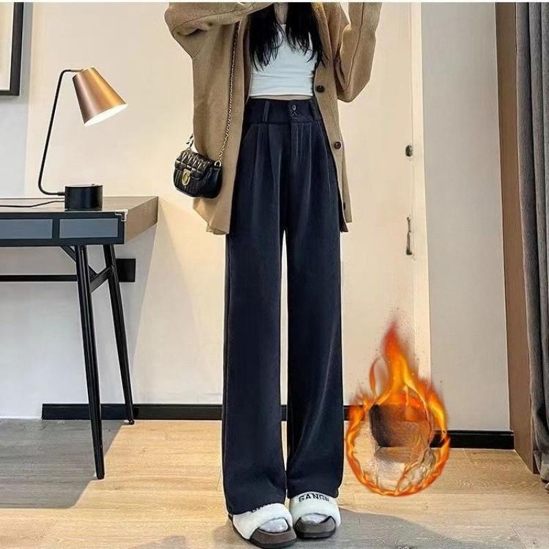 Corduroy Wide-leg Pants for Women in Autumn and Winter, High-waisted, Drape, Casual Straight Leg