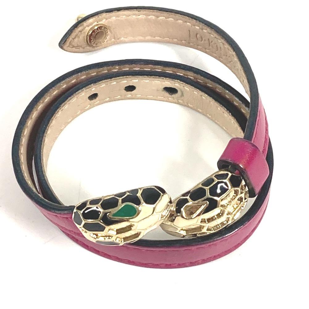 Bvlgari Double Bangle Serpenti Forever Logo Bracelet Leather Pink Based/Gold