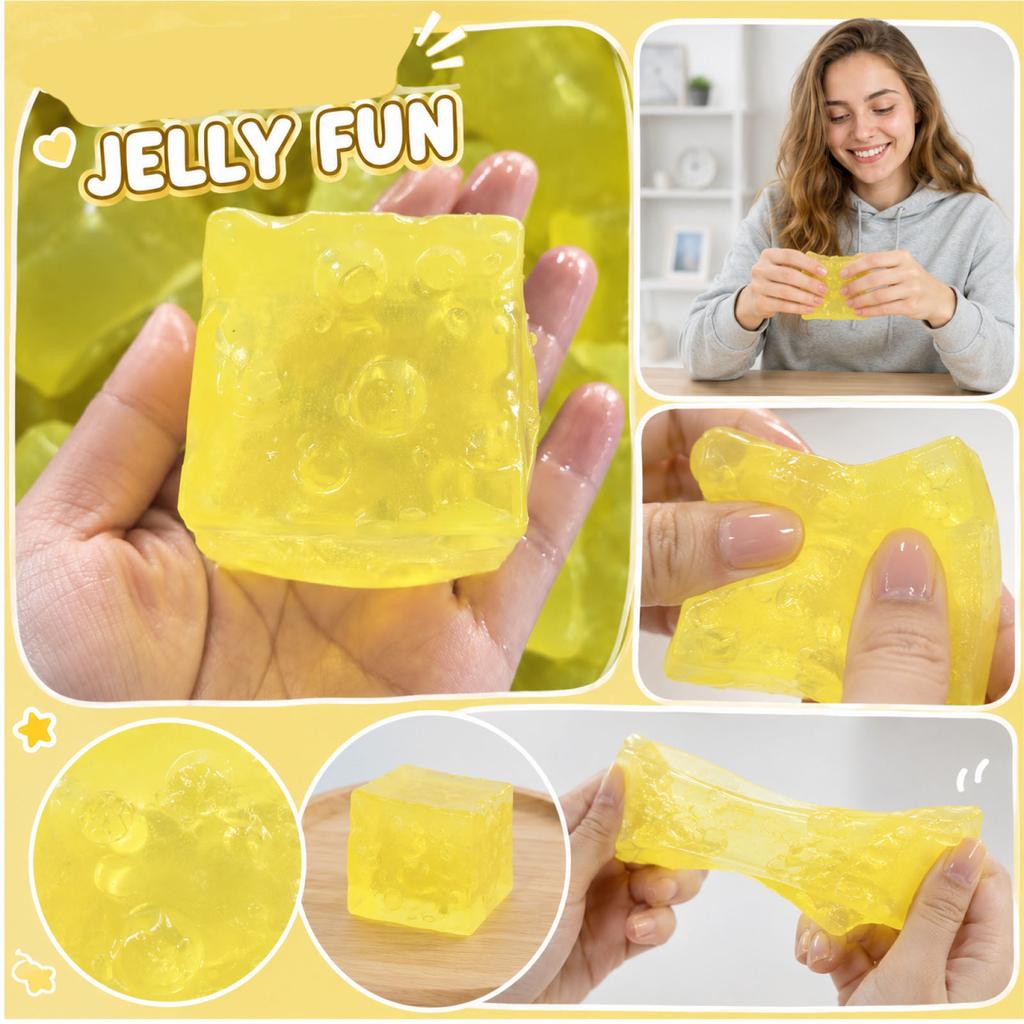 Transparent Squeeze Toy Cheese Shape Stress Relief Toy Soft Moldable Squishy Sensory Toy Filled with Maltose 5cm Size for Hand Exercise and Relaxation