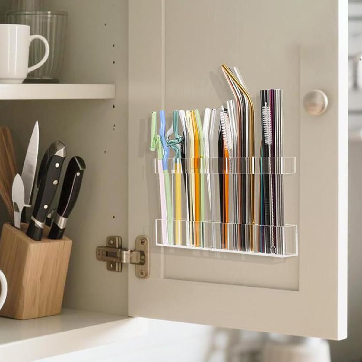 

Acrylic Straw Holder, Straw organizer Organizer No Drilling Cabinet Door Mounted Acrylic Kitchen Chopstick Straw Storage Rack