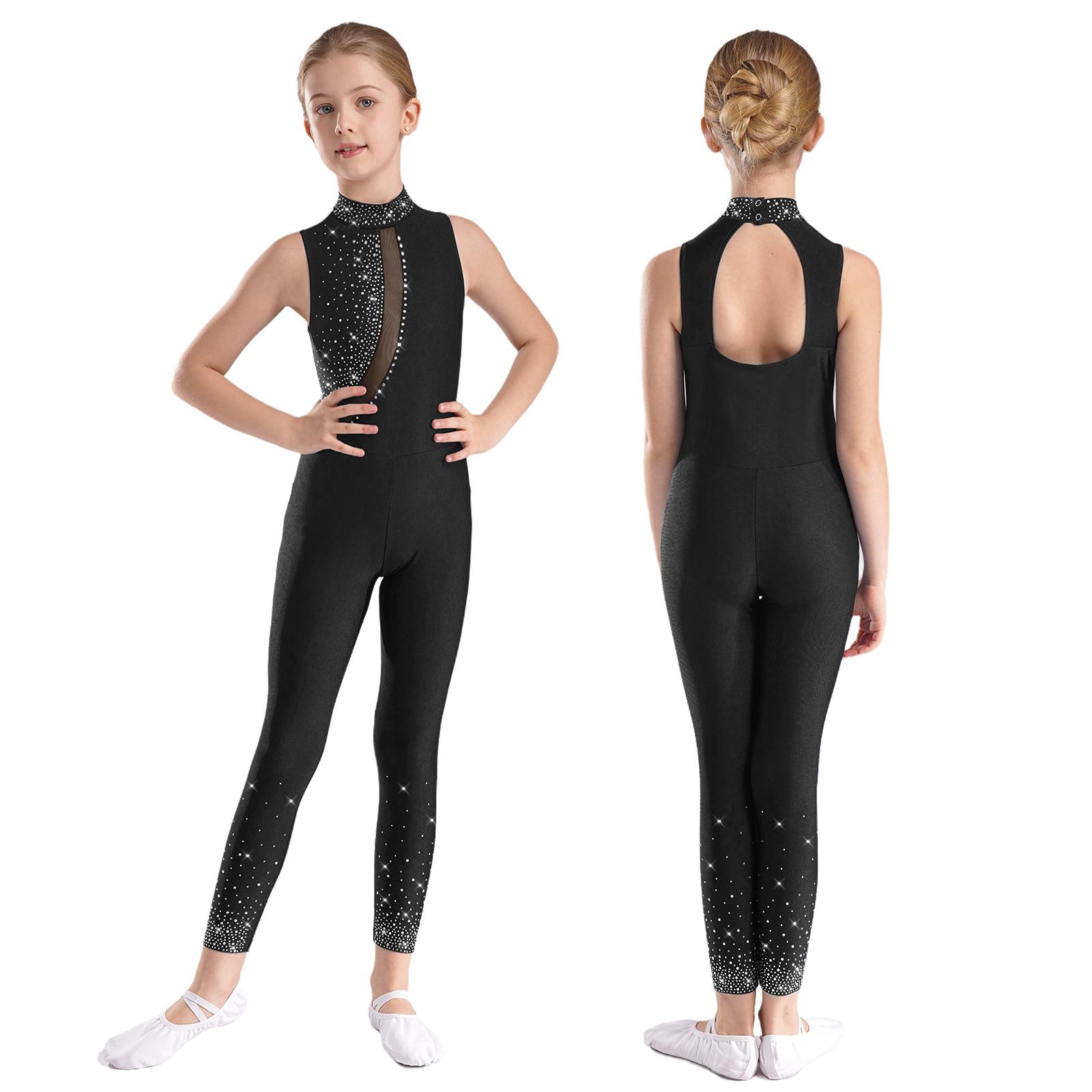 Inlzdz Meisjes kunstschaatsen jumpsuit ballet jazz danskleding uitgesneden rug bodysuit voor atletische actieve kleding workout yoga 7-8 Years
