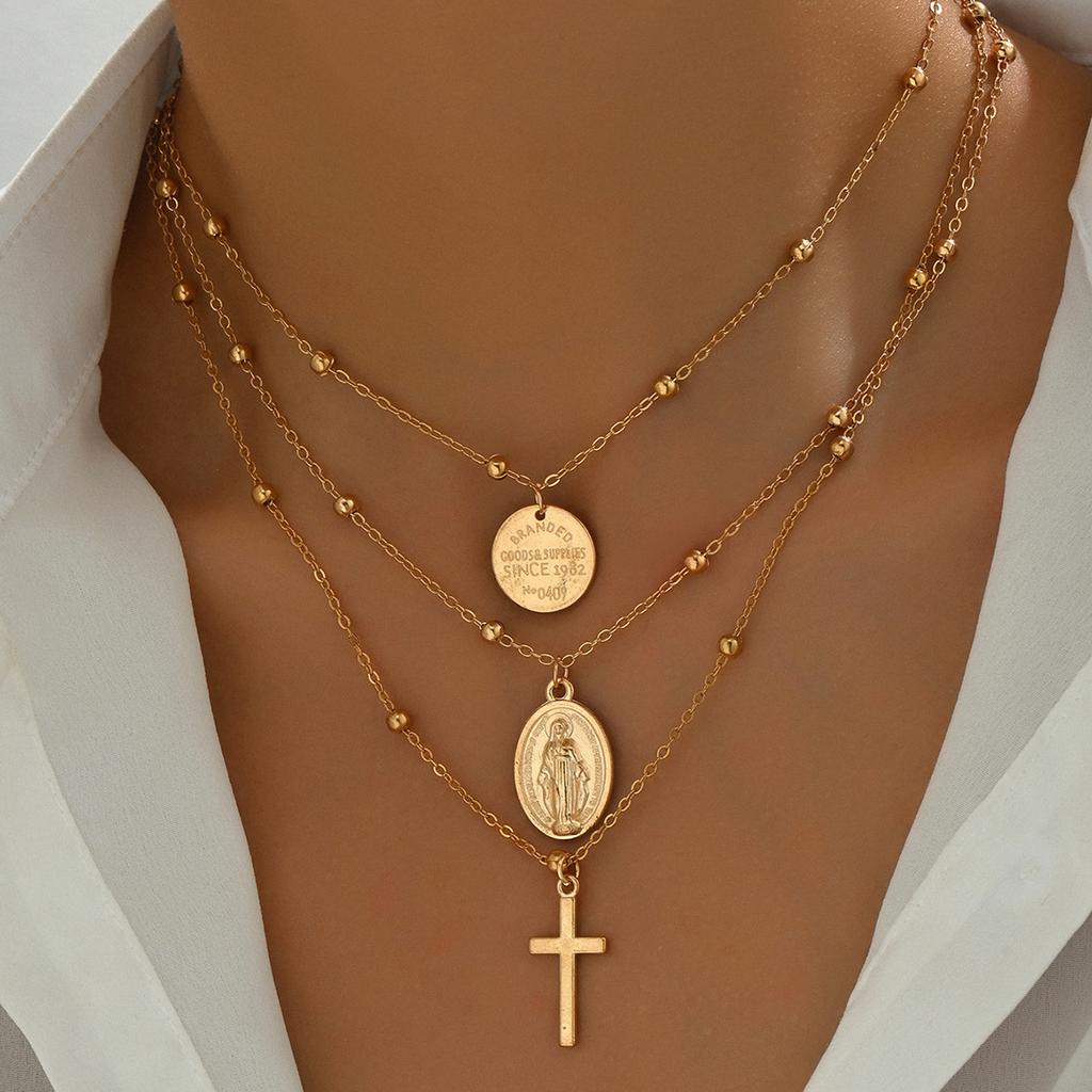 Boho Multi Layered 3 Layers Geometric Blessed Cross Necklace For Women Choker Classic Chain Crystal Necklaces Jewelry Wholesale