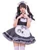 YAISHN Gothic Lolita Maid Costume with Cat Claws and Bell Popular Pink and Black Halloween Costume for Cute Lolita Short Bow and Includes Socks