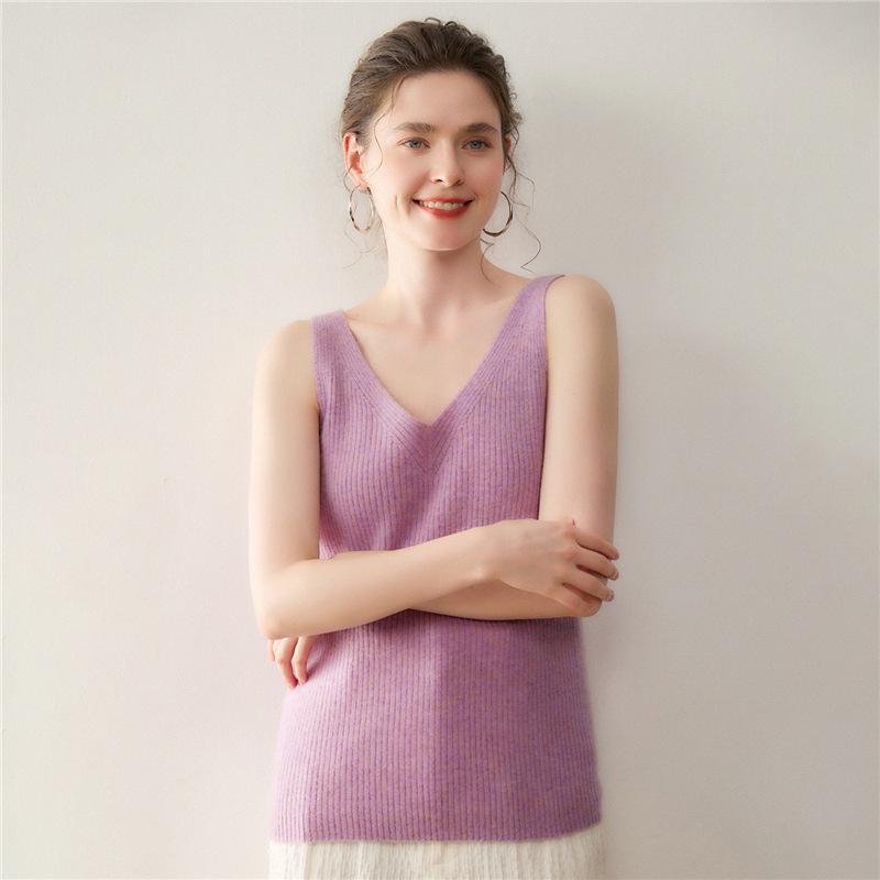 Lekasha Women's Cashmere Sleeveless V-Neck Wool Camisole for Autumn/Winter