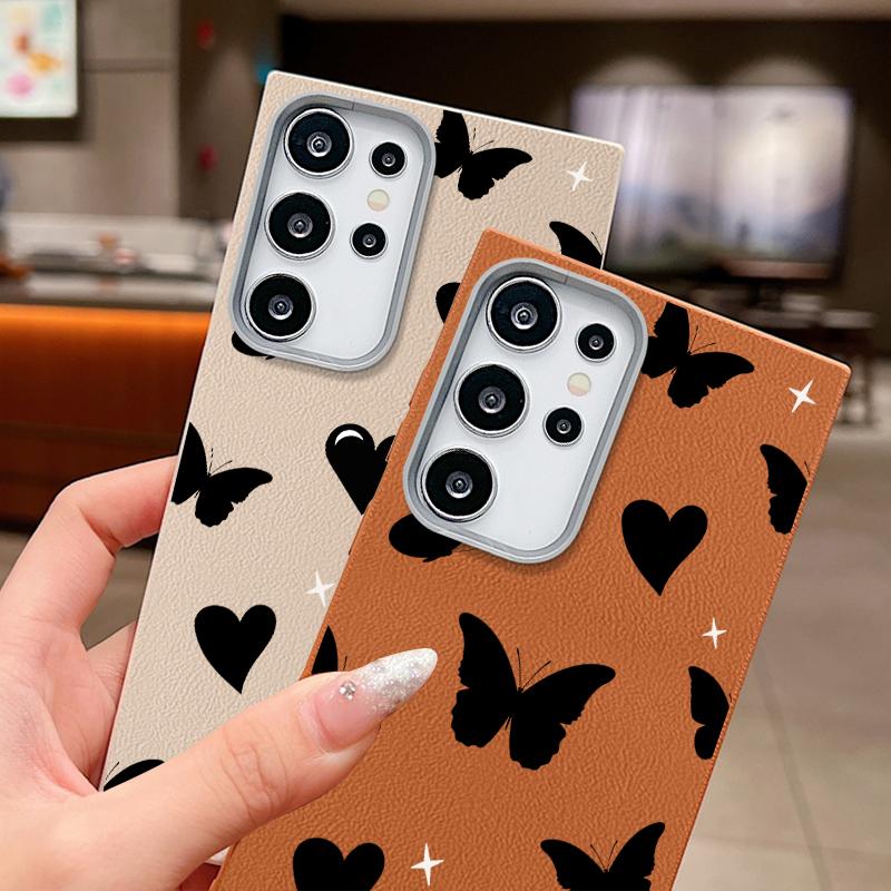 Love Heart Butterfly Print Stoßfeste weiche Handyhülle für Samsung S25 Ultra S24 FE S23 S22 S21 A16 A55 A56 A15 A36 Crossbody Rope Matte TPU Slim Cover